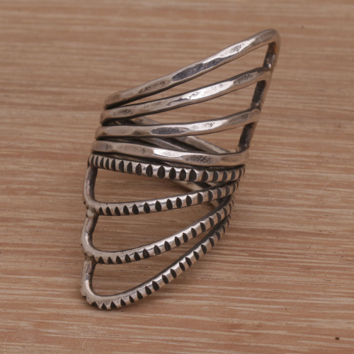 Wide Sterling Silver Cocktail Ring with Mixed Finish 'Opposing Forces'