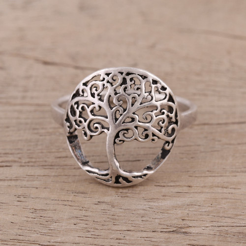 Indian Sterling Silver Cocktail Ring with Jali Tree Motif 'Majestic Jali Tree'