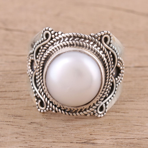 Cultured Freshwater Pearl and Sterling Silver Cocktail Ring 'Pearl Glamour'