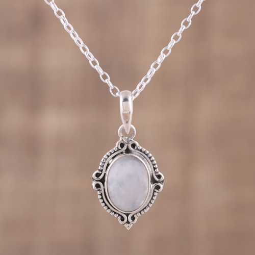 Rainbow Moonstone and Sterling Silver Pendant Necklace 'Divine Allure'