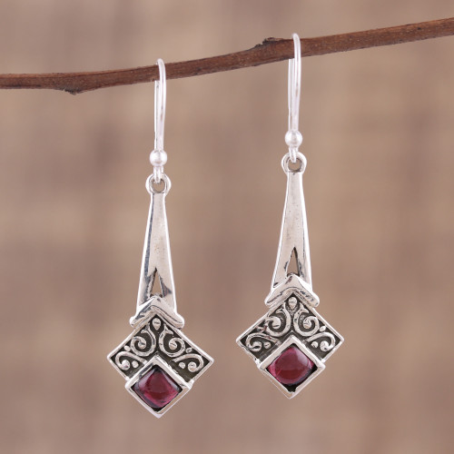 Garnet and Sterling Silver Dangle Earrings from India 'Timekeeper'