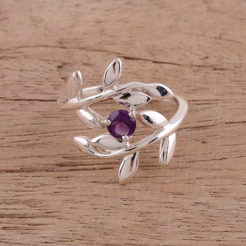 925 Sterling Silver Amethyst Cocktail Ring from India 'Lavender Branches'
