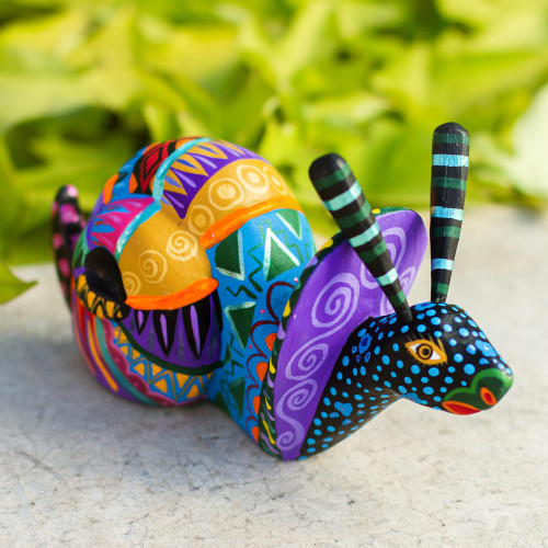 Multicolored Wood Snail Alebrije Figurine from Mexico 'Rainbow Snail'