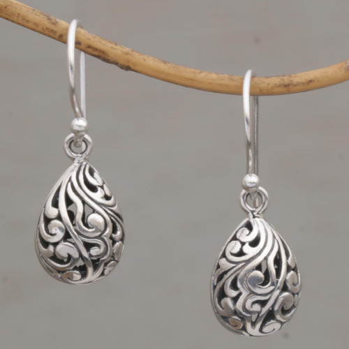 Hand Crafted Balinese Sterling Silver Dangle Earrings 'Envelop Eternity'