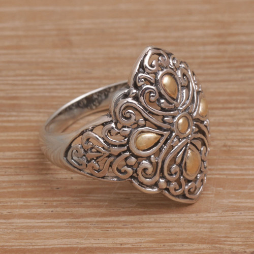 Gold Accented Sterling Silver Botanical Path Cocktail Ring 'Botanical Path'