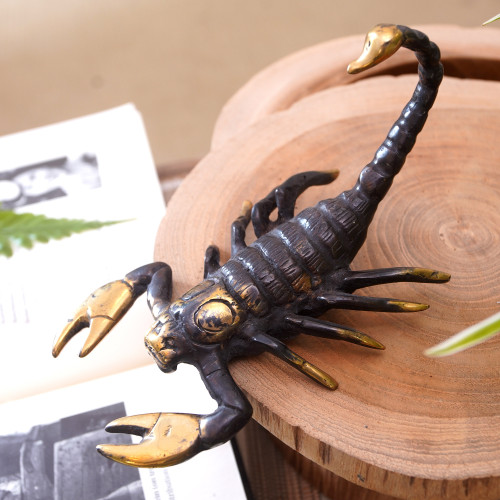 Cast Bronze Scorpion Figurine Antique Finish from Bali 'Scorpion's Bite' Cast Bronze Scorpion Figurine Antique Finish from Bali 'Scorpion's Bite'