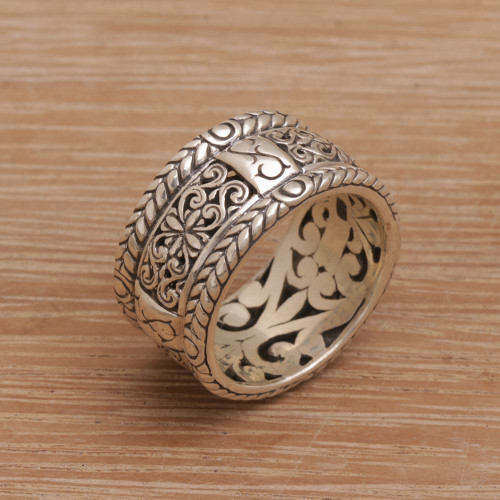 Handmade 925 Sterling Silver Floral Motif Band Ring 'Valley of the King'