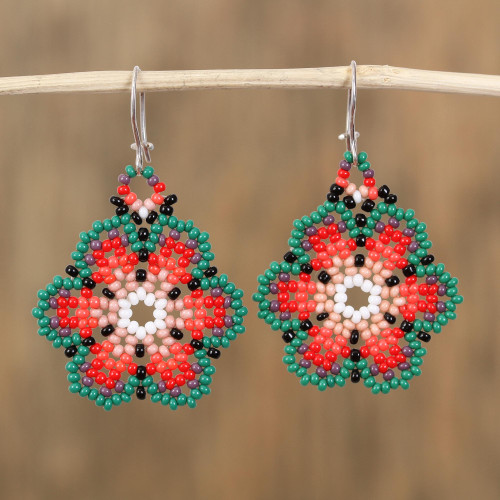 Mexico-Themed Glass Beaded Dangle Earrings 'Colors of Mexico'