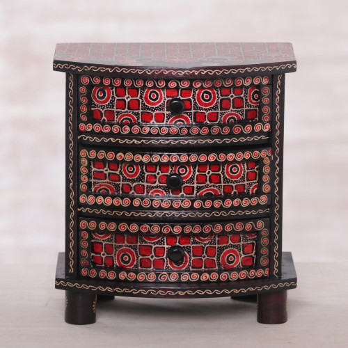 Kawung Motif Handcrafted Wood Batik Jewelry Box 'Kawung Secrets'