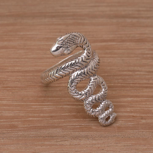 Handmade 925 Sterling Silver Snake Cocktail Ring 'Slinking Serpent'
