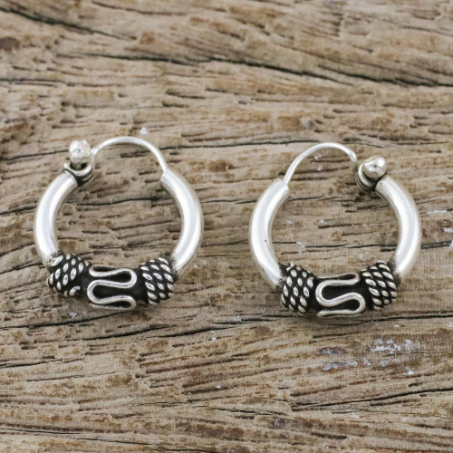 Hand Crafted Sterling Silver Hoop Earrings from Thailand 'Thai Flair'
