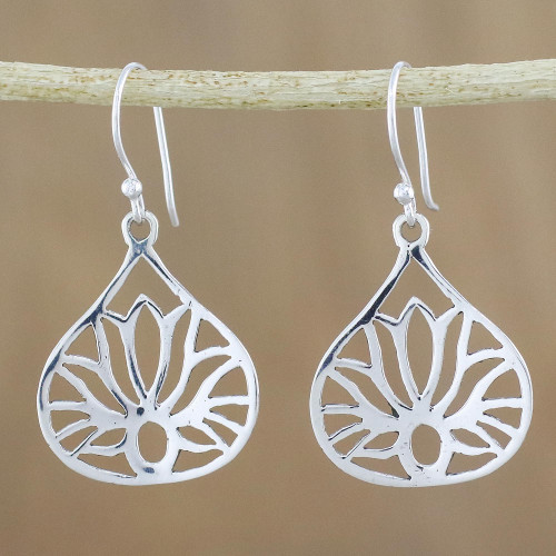 Lotus-Shaped Sterling Silver Dangle Earrings from Thailand 'Shimmering Lotus'