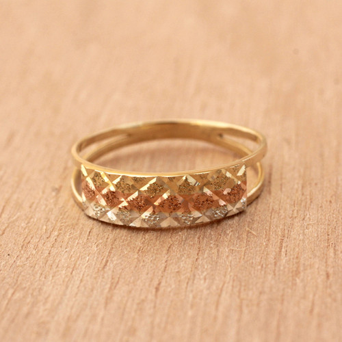 Tricolor Diamond Motif Gold Band Ring from Brazil 'Tricolor Constellation'