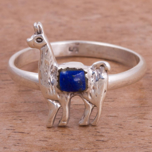 Lapis Lazuli and Silver Llama Cocktail Ring from Peru 'Andean Llama'
