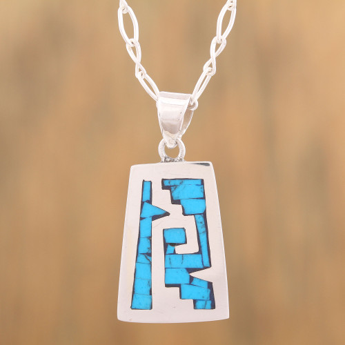 Pre-Hispanic Sterling Silver Pendant Necklace from Mexico 'Sky Blue Pyramid' Pre-Hispanic Sterling Silver Pendant Necklace from Mexico 'Sky Blue Pyramid'