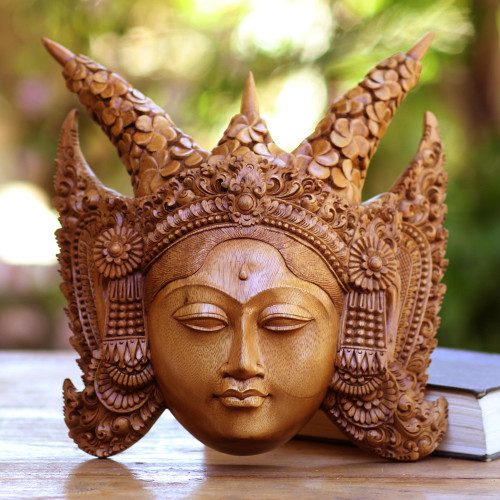 Suar Wood Wall Mask of a Legong Kraton Dancer from Bali 'Legong Kraton'