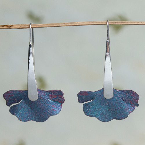 Titanium and Sterling Silver Drop Earrings from Mexico 'Blue Betta'