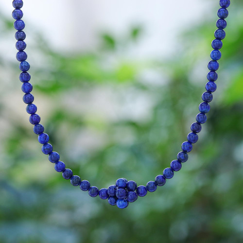 Lapis Lazuli Beaded Pendant Necklace from Thailand 'Blue Grapes'