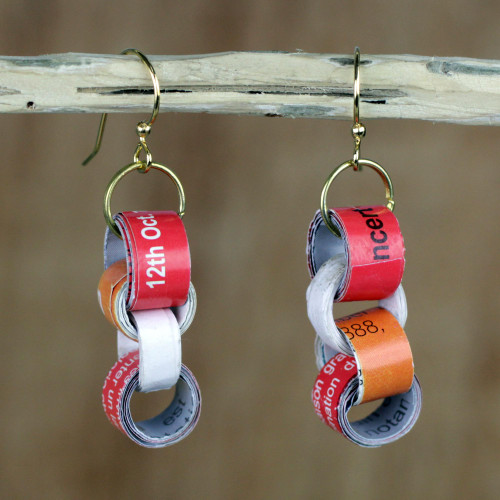 Chain Motif Recycled Paper Dangle Earrings from Ghana 'Eco Nkonson'