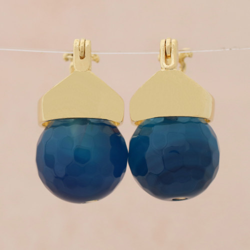 18k Gold-Plated Azure Agate Drop Earrings from Brazil 'Azure Acorn'