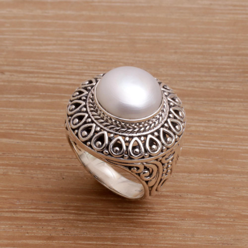 Cultured Mabe Pearl and Sterling Silver Cocktail Ring 'Temple of Hope'