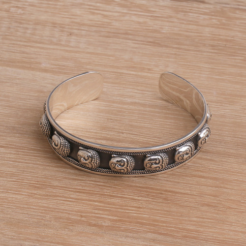 Sterling Silver Buddha's Head Cuff Bracelet from Bali 'Buddha's Blessing'