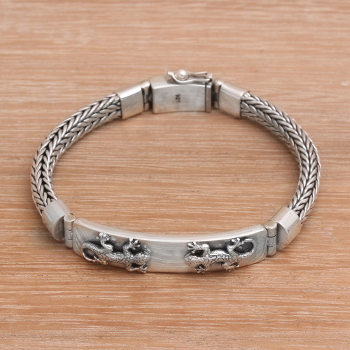 Balinese Sterling Silver Pendant Bracelet with Gecko Motif 'Great Gecko'