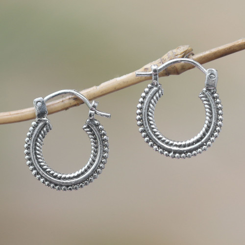 Sterling Silver Hoop Earrings Handcrafted in Bali 'Luminescent Halo'