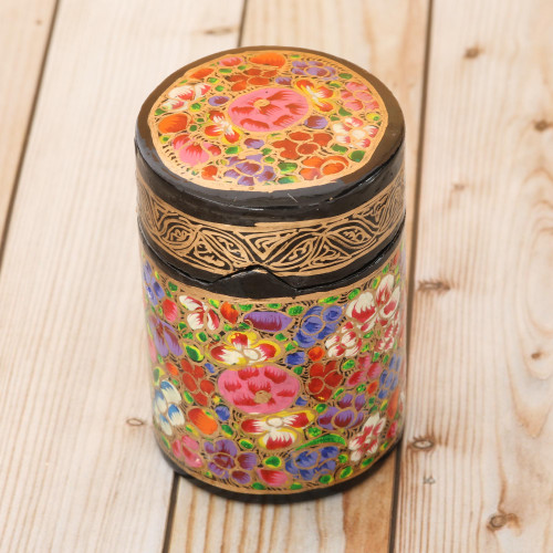 Hand-Painted Multi-Colored Floral Wood Toothpick Holder 'Floral Explosion'