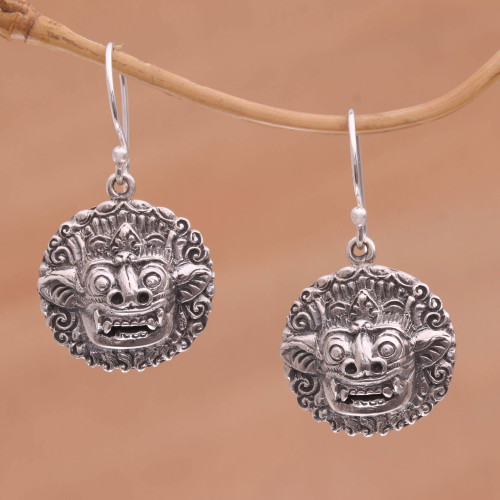 Sterling Silver Barong Guardian Spirit Dangle Earrings 'Balinese Guardian'