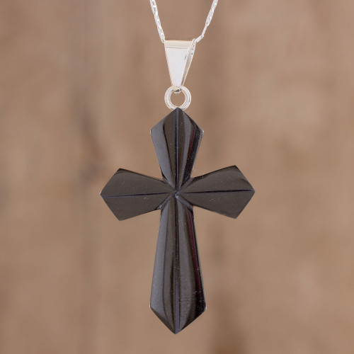 Jade Cross Necklace in Black from Guatemala 'Black Sacrifice of Love'