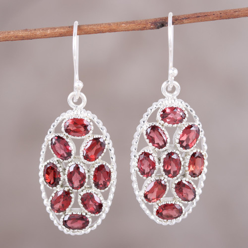 Handcrafted Garnet and Sterling Silver Dangle Earrings 'Palatial Crest in Crimson' Handcrafted Garnet and Sterling Silver Dangle Earrings 'Palatial Crest in Crimson'