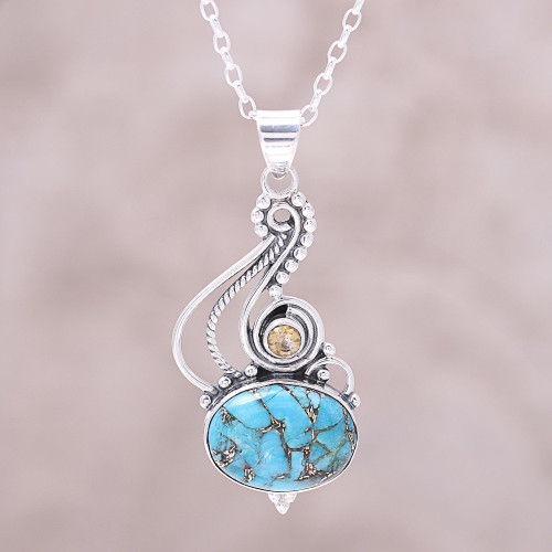 Sterling Silver Composite Turquoise Citrine Necklace 'Friendship Token'