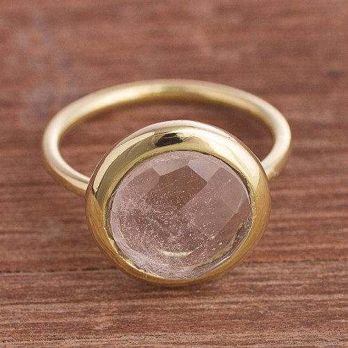 Gold Plated Quartz Single Stone Ring from Peru 'Magic Pulse'