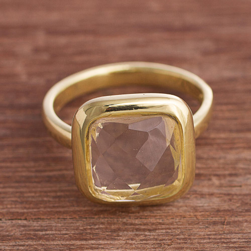 Square Gold Plated Sodalite Single Stone Ring from Peru 'Beautiful Soul'