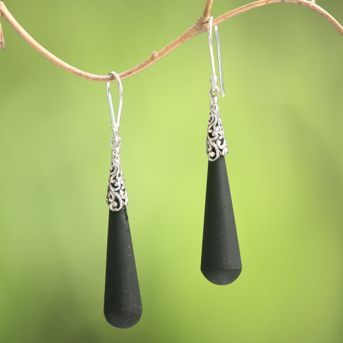 Sterling Silver Lava Stone Midnight Drops Dangle Earrings 'Midnight Drops'