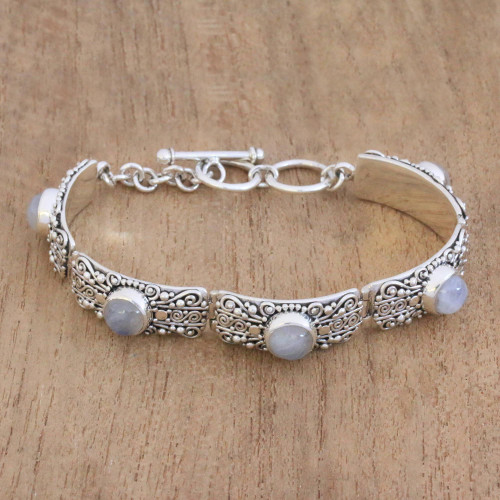 Rainbow Moonstone and Sterling Silver Link Bracelet 'Moonlight Mystery'