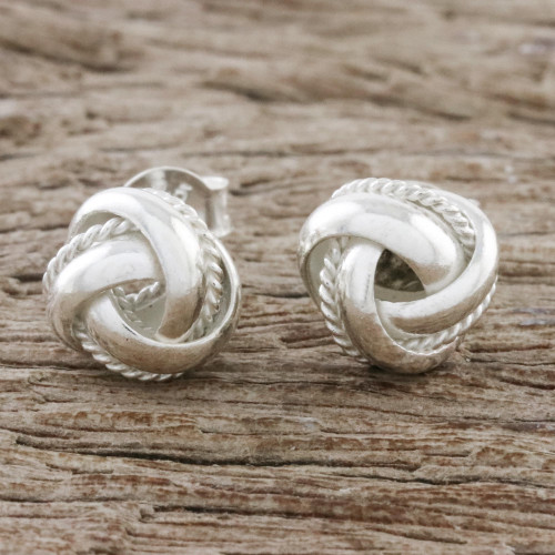 Knot Motif Sterling Silver Stud Earrings from Thailand 'Sweet Knots'