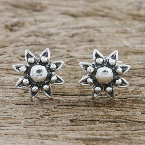 Floral Sterling Silver Stud Earrings from Thailand 'Flower Gleam'