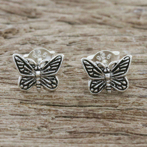 Sterling Silver Butterfly Stud Earrings from Thailand 'Prophetic Wings'