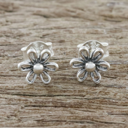 Floral Motif Sterling Silver Stud Earrings from Thailand 'Flower Fancy'