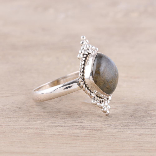 Rounded Square Labradorite and Sterling Silver Cocktail Ring 'Brilliant Mesa'