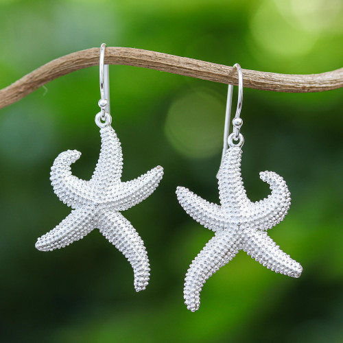 Sterling Silver Starfish Dangle Earrings from Thailand 'Dancing Starfish'