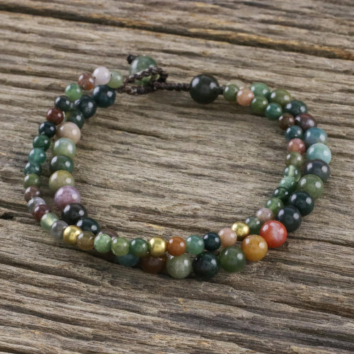 Adjustable Agate Beaded Bracelet from Thailand 'Double Beauty'