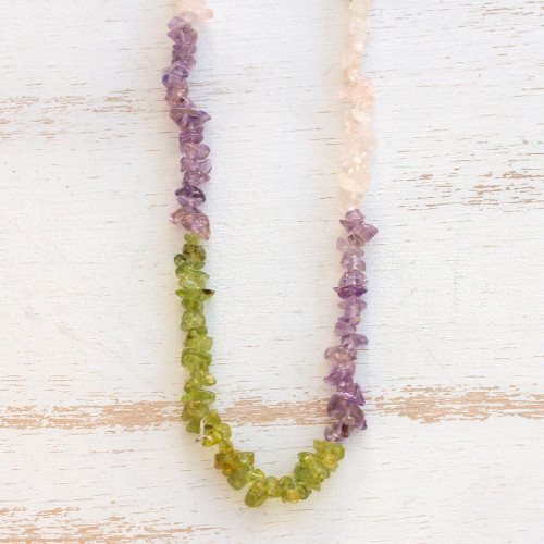 Long Multi-Gemstone Beaded Necklace Crafted in Brazil 'Colorful Mists'