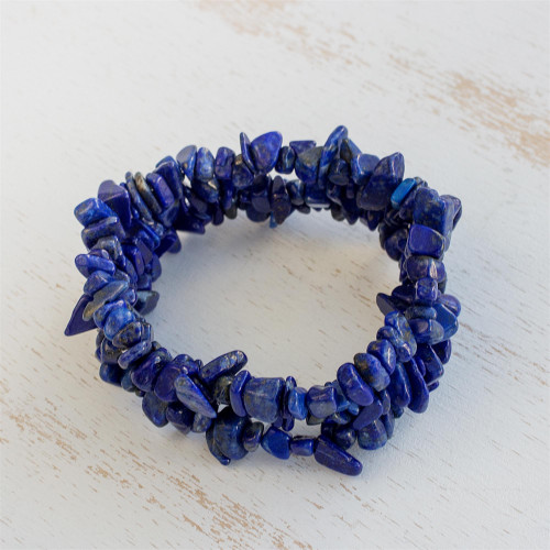 Three Lapis Lazuli Beaded Stretch Bracelets from Brazil 'Lapis Trio'