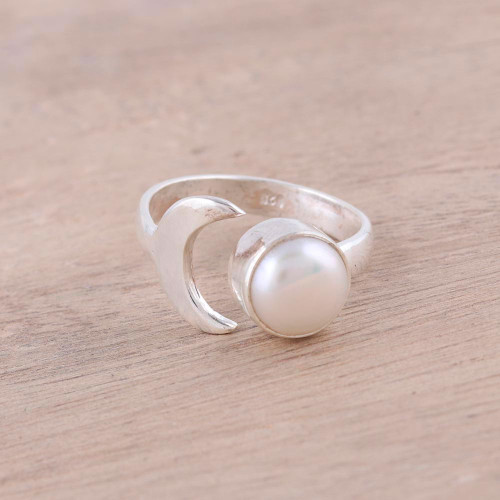 Cultured Pearl Crescent Wrap Ring from India 'Gleaming Crescent'