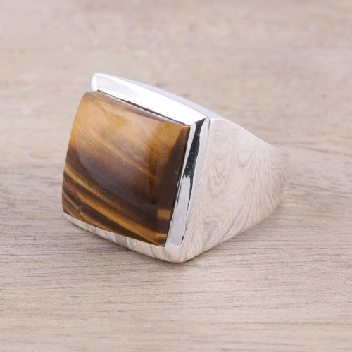 Modern Tiger's Eye Ring Crafted in India 'Might'