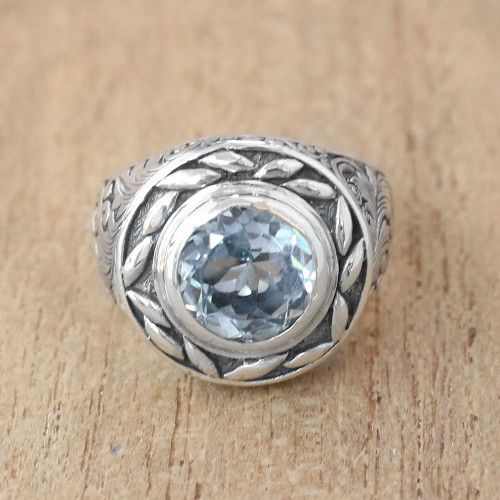 Blue Topaz Cocktail Ring Crafted in Bali 'Tari Lotus'