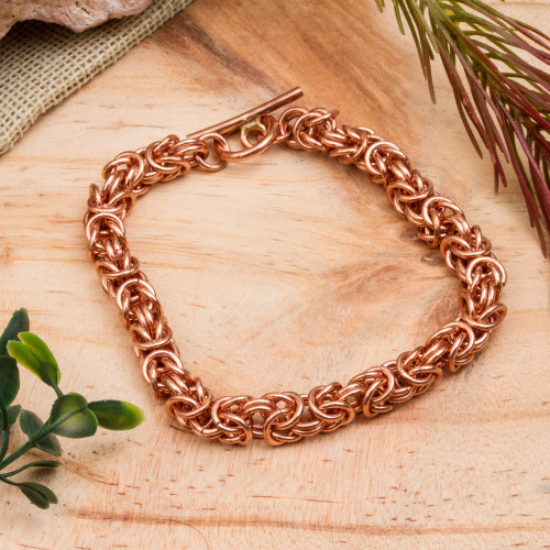 Handcrafted Copper Byzantine Chain Bracelet from Mexico 'Bright Creativity'